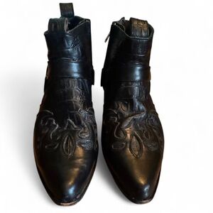 WANDERING COYOTE Men's Black Leather crocodile western style  Ankle Boots